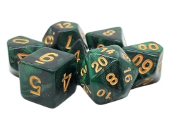 Old School 7 piece DnD RPG Dice Set: Galaxy - Green and Black